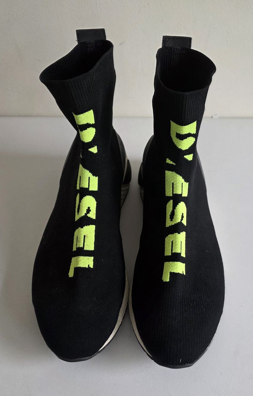 Diesel S-KB ATHL Sock Sneakers Black Neon Yellow Men Size 11